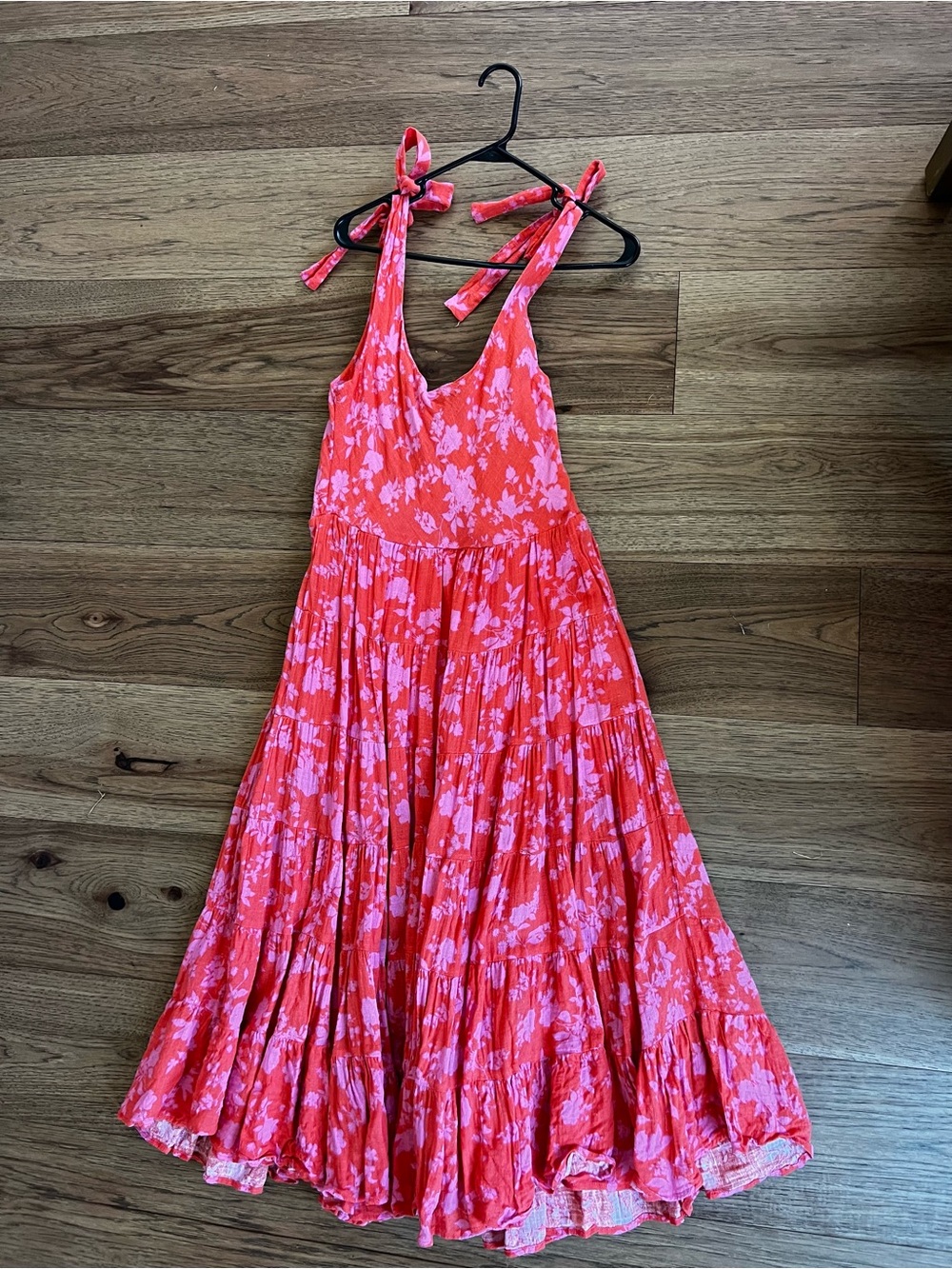 Vici Pink and orange Floral Tie-Shoulder cotton Midi Dress size Medium - Picture 7 of 9